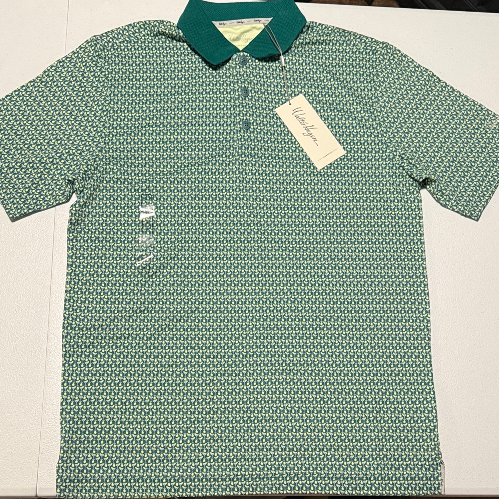 Walter Hagen Green and White Patterned Polo Shirt